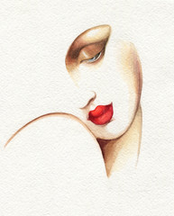 visage de femme abstraite. illustration de mode. peinture à l& 39 aquarelle