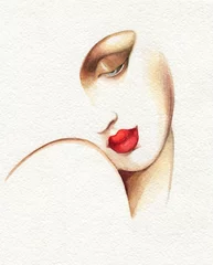 Deurstickers Aquarel portret abstracte vrouw gezicht. mode illustratie. aquarel schilderen