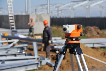 Theodolite outdoors at construction site