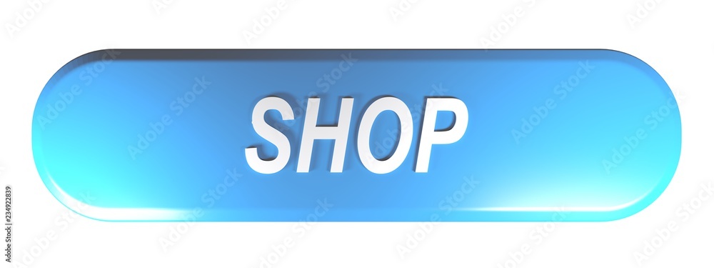 Poster bluerounded rectangle push button shop - 3d rendering illustration