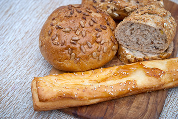 Different types of bread on the board