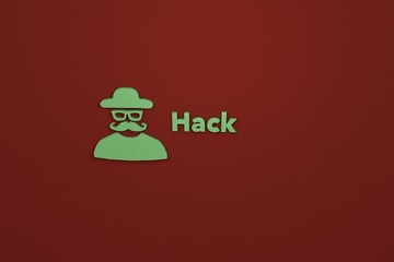 3D illustration of Hack, green color and green text with brown background.