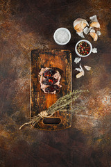 Homemade duck liver patee with dried plums on bruschetta