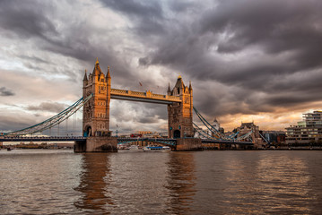 Fototapeta na wymiar London Tower Bridge View in Gold Light