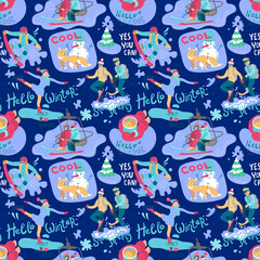 Naklejka premium vector illustration winter activities. hello winter
