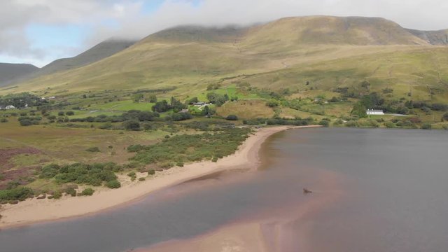 An aerial view of scenic Lough Nafooey in the Connemara area of Ireland.