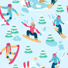 vector illustration winter activities. hello winter