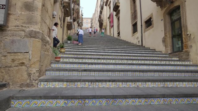 Famous ceramic stairs in Caltagirone, Sicily. Architecture of Italy.