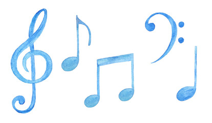 Collection of watercolor music notes.