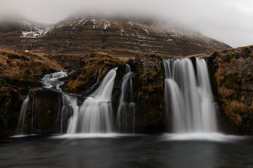 Kirkjufellfoss waterfalls at Snaefellness peninsula in Iceland