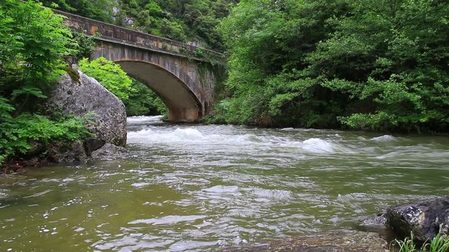 Aude stream and bridge in Pyrenean, Languedoc in the south of France