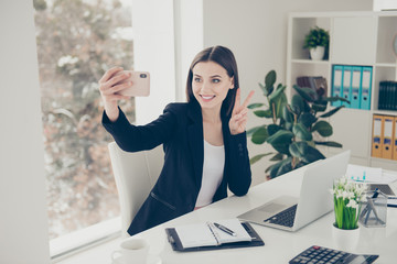 Portrait of nice beautiful attractive adorable cheerful lady man