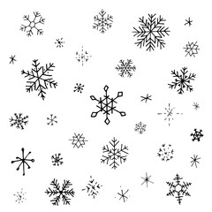 Collection of Christmas snowflakes, modern flat design. Can be used for printed materials.  Winter holiday background. Hand drawn design elements. Festive stickers card. - 234929091
