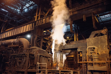 Melting of metal in a steel plant. Metallurgical industry.