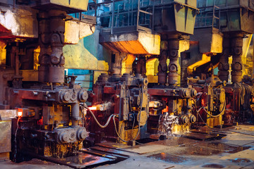 hot steel on conveyor in steel mill © davit85