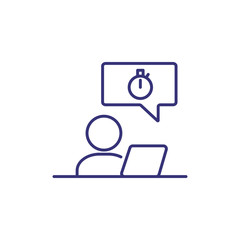 Planning line icon. Office worker and stopwatch inside speech bubble. Time concept. Can be used for topics like business, management, deadline