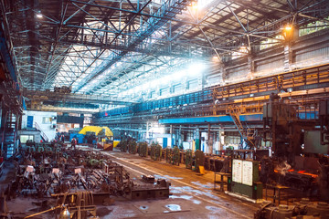 hot steel on conveyor in steel mill
