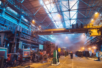 Fototapeta premium hot steel on conveyor in steel mill