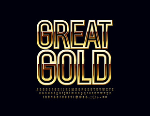 Vector Gold Great Font. Chic Glossy Alphabet Letters, Numbers and Symbols.