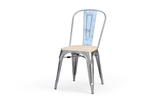 Metal chair with wooden seat. 3d render