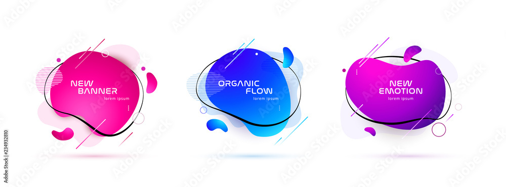 Wall mural set of liquid color abstract geometric shapes. fluid gradient elements for minimal banner, logo, soc