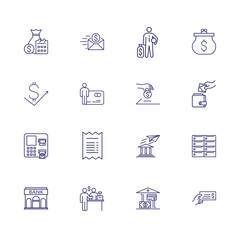 Financial transactions icons. Set of line icons. Earning money, receipt, payment. Economy concept. Vector illustration can be used for topics like finance, money, banking