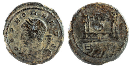Ancient Roman copper coin. POP ROMANVS.