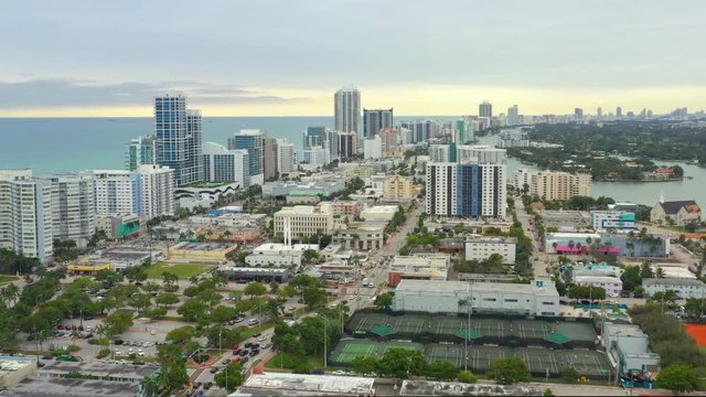 Aerial flyover Miami Beach stock footage