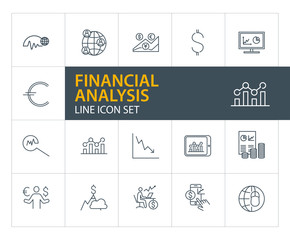 Fototapeta premium Financial analysis line icon set. Financier, broker, expert. Business concept. Can be used for topics like marketing, forecast, currency exchange