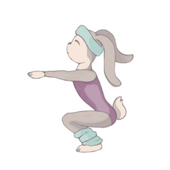 Girl hare athlete. Rabbit fitness. Sport. The illustration is isolated on a white background. Squatting