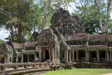 Fototapeta na wymiar Ta Prohm Angkor Wat Cambodia. The ancient temple of Ta Prohm at Angkor Wat, Cambodia where roots of the jungle trees intertwine with the masonry of these ancient structures producing surreal world.