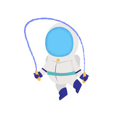 Astronaut jumping with skipping rope. Spaceman, character, training. Can be used for topics like exploration, spacewalk, sport