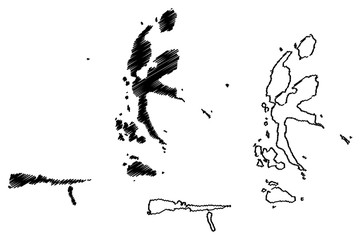 North Maluku (Subdivisions of Indonesia, Provinces of Indonesia) map vector illustration, scribble sketch Maluku Utara map