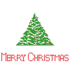 Embroidered Christmas tree. Green festive spruce