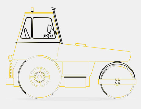 recommend clip art: Modern Road Roller Line Drawing
