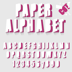 Paper cut alphabet, letters and numbers font typography.