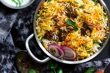Homemade Beef Biryani with yogurt dip