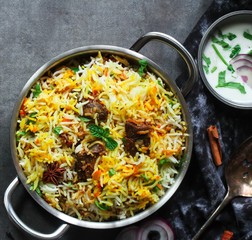 Homemade Beef Biryani with yogurt dip