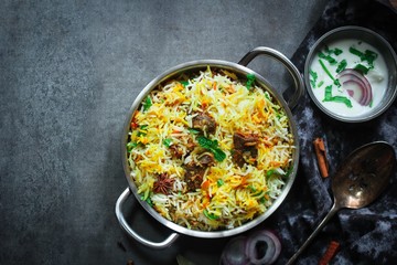 Homemade Beef Biryani with yogurt dip