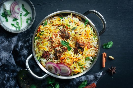 Homemade Beef Biryani With Yogurt Dip