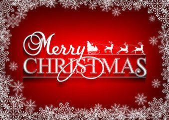 Fototapeta na wymiar Merry Christmas message and red background with snowflakes.