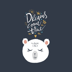 Vector polar bear face. Scandinavian style kids graphic