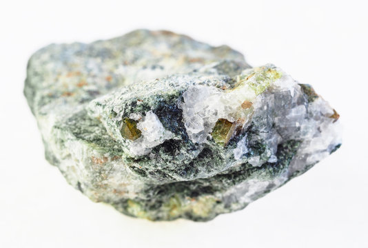 Chrysoberyl Crystals In Raw Beryl Stone On White