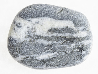 pebble from banded Gneiss stone on white