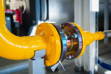 Yellow pipe with flanges for gas