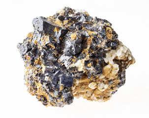 sphalerite and galena ore on rough stone on white