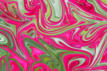 Liquify Abstract Pattern With DeepPink, Green And Pink Graphics Color Art Form. Digital Background With Liquifying Flow.