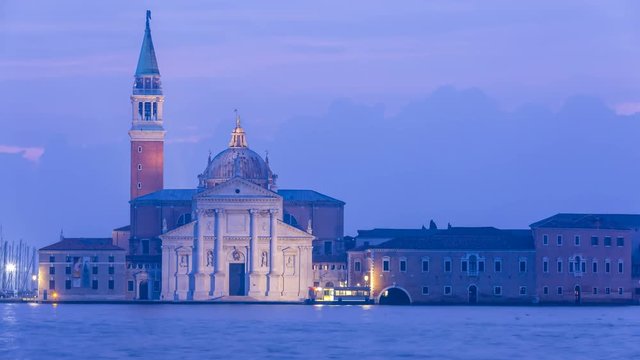 Night to Day time lapse of Church of San Giorgio Maggiore, sola di S.Giorgio Maggiore Venice Italy at night time-lapse.