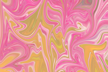 Liquify Abstract Pattern With Pink, Yellow And Green Graphics Color Art Form. Digital Background With Liquifying Flow.