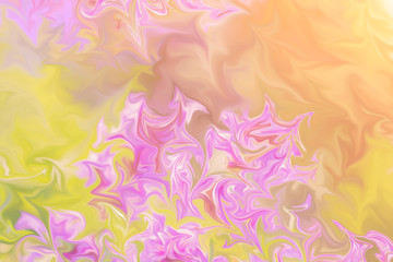 Fototapeta na wymiar Liquify Abstract Pattern With Pink, Yellow And Green Graphics Color Art Form. Digital Background With Liquifying Flow.